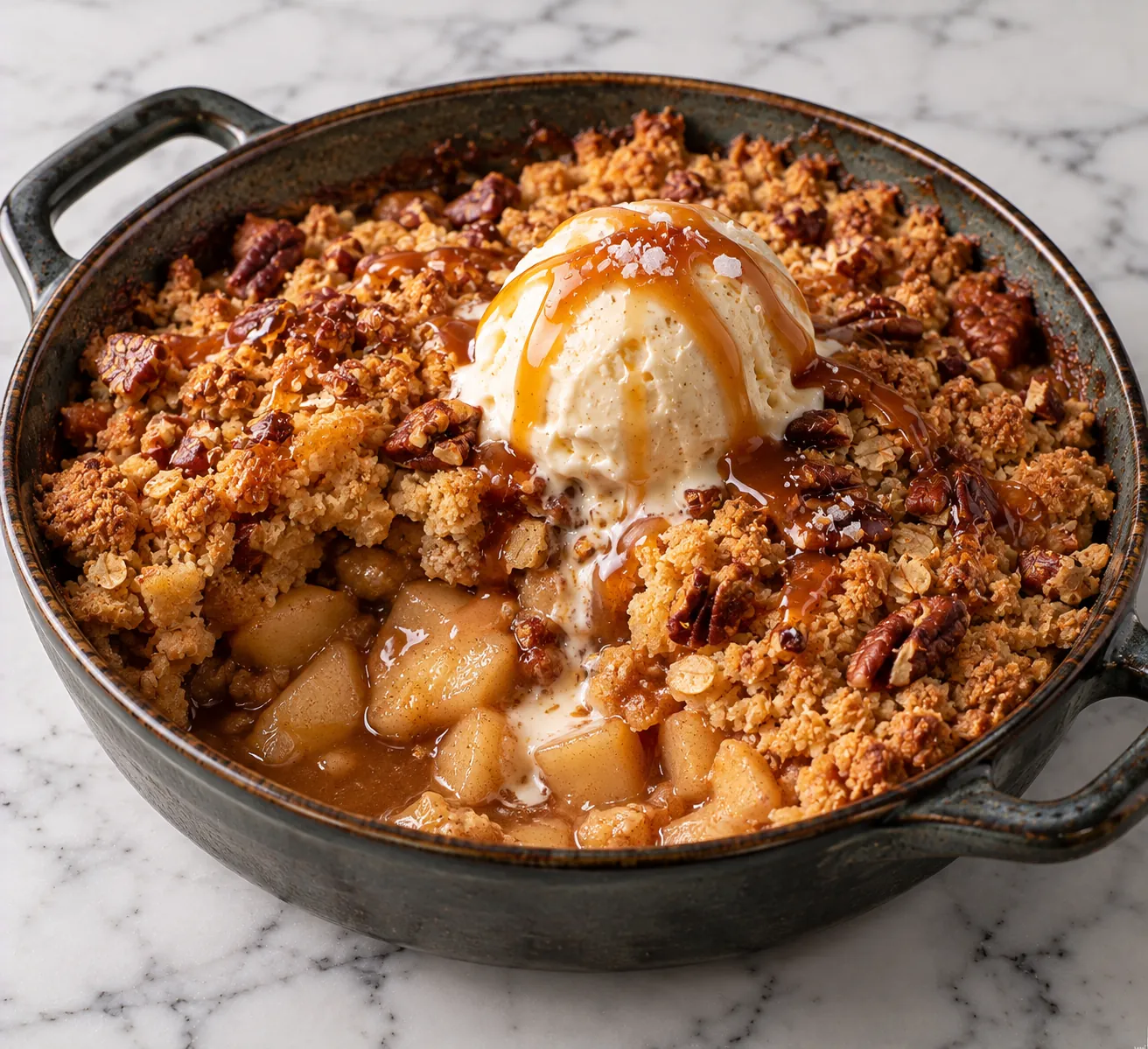 Warm Apple Crumble with Caramel & Pecan