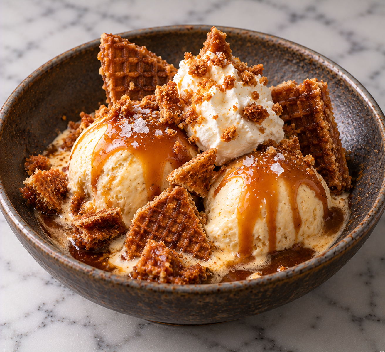 Stroopwafel-ijsdessert met koffie & gezouten karamel