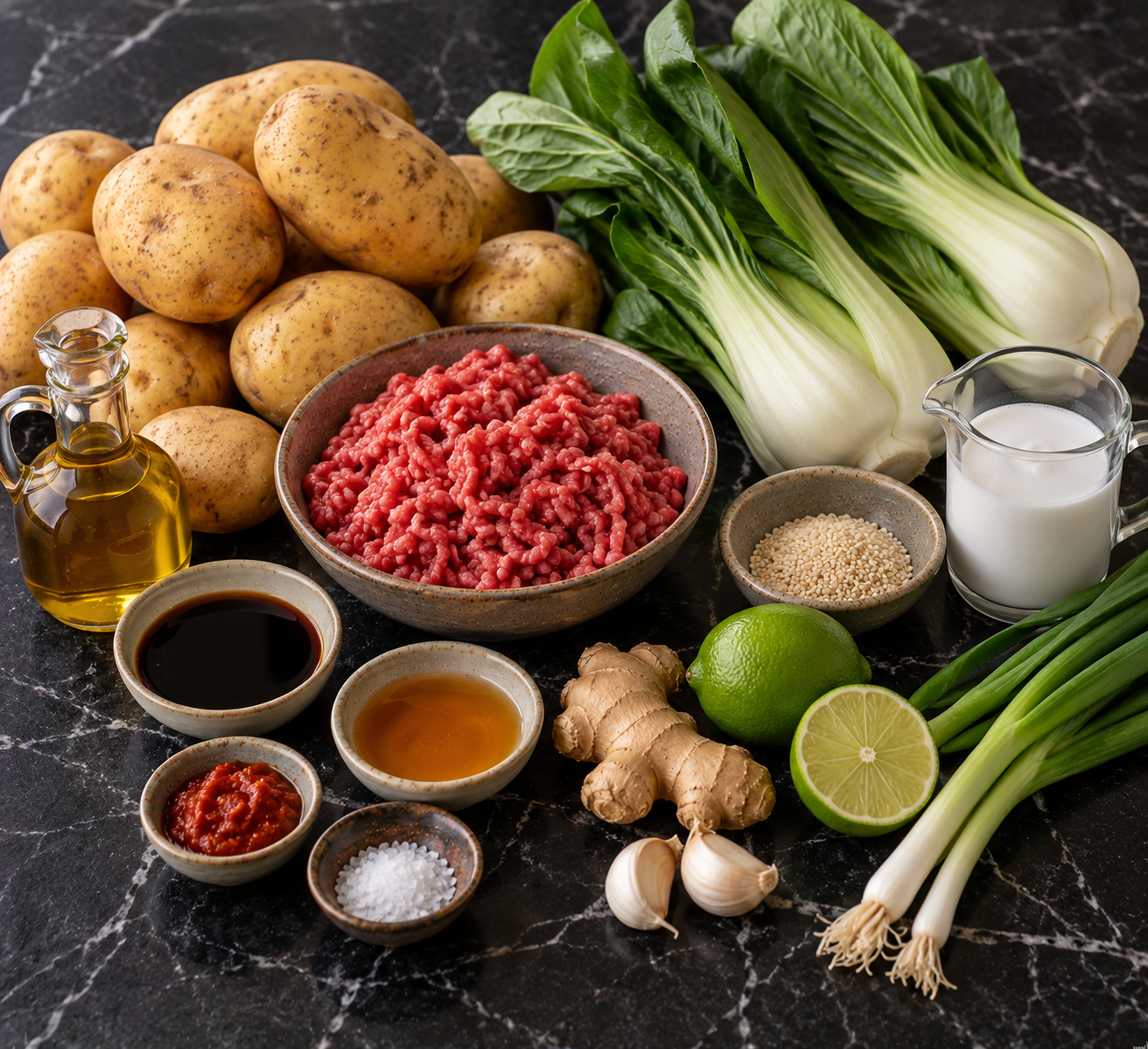 Ingrediënten voor Aziatische stamppot met kruidig gehakt