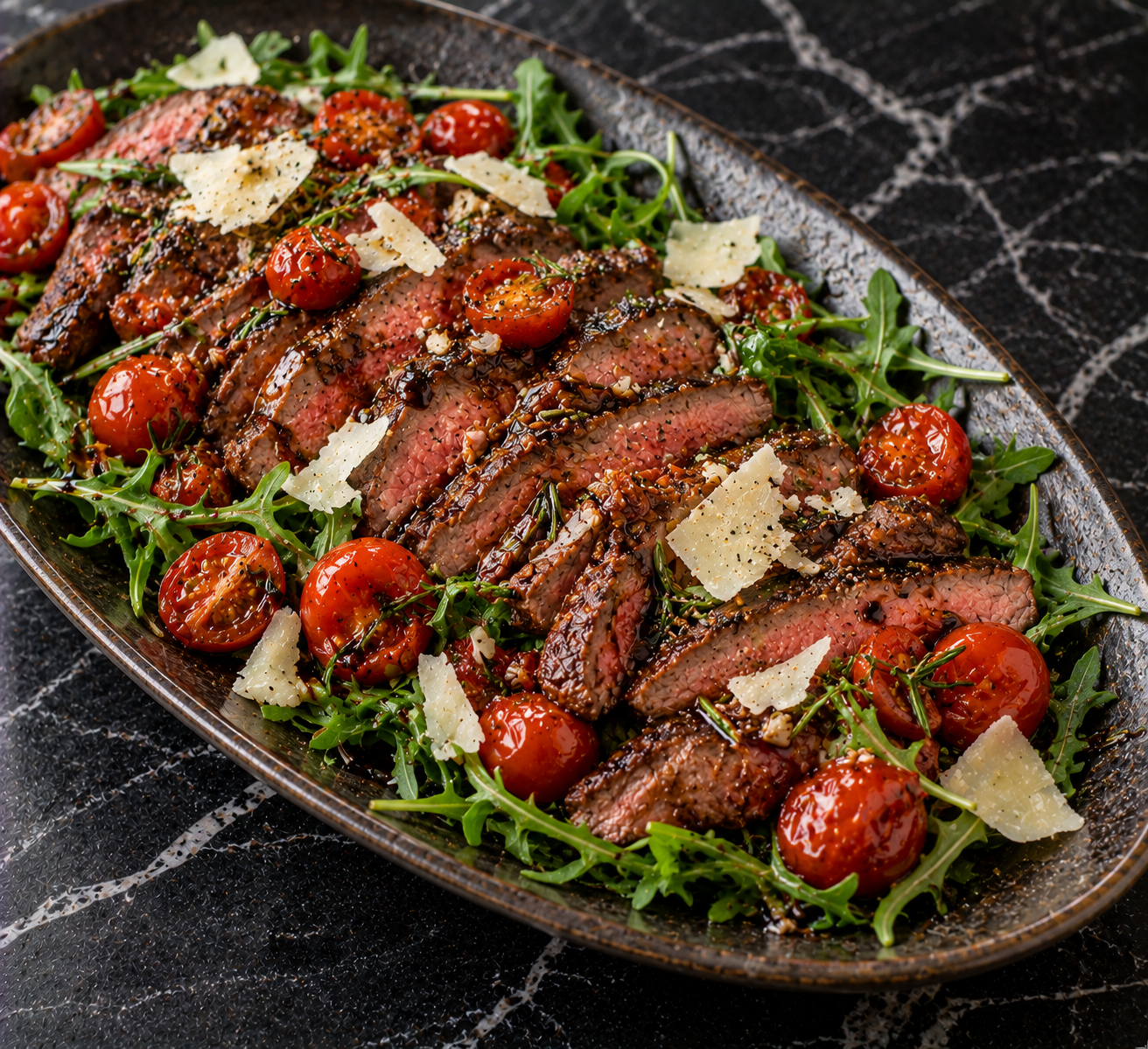 Tagliata met balsamico-tomaat & Parmezaan