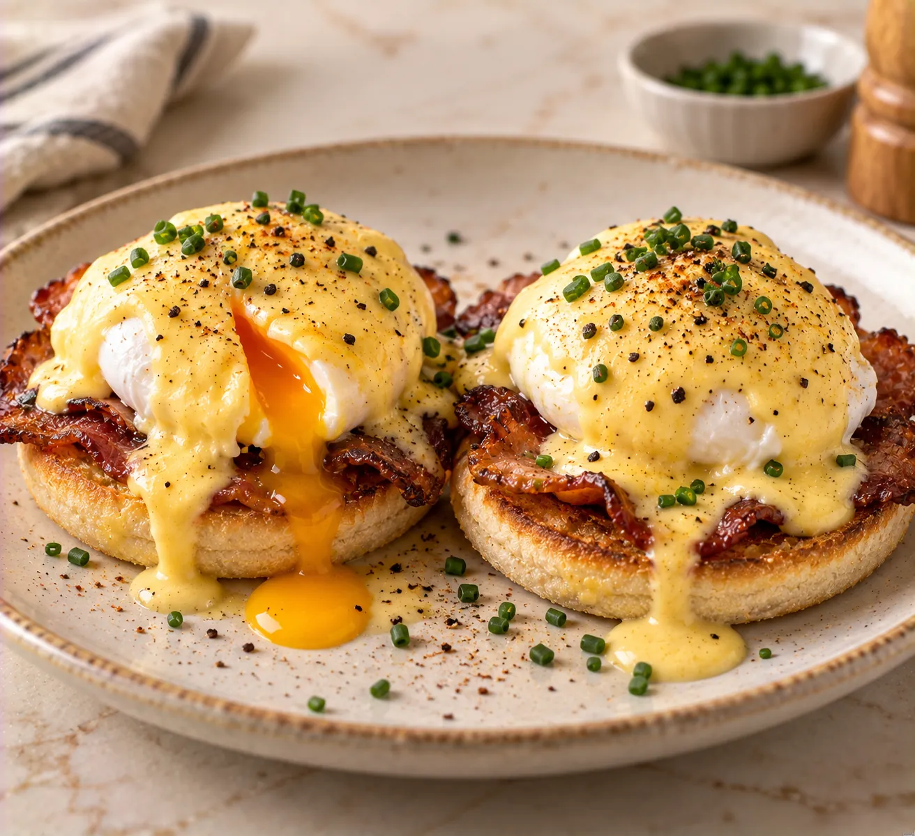 Eggs Benedict with bacon & mustard-hollandaise