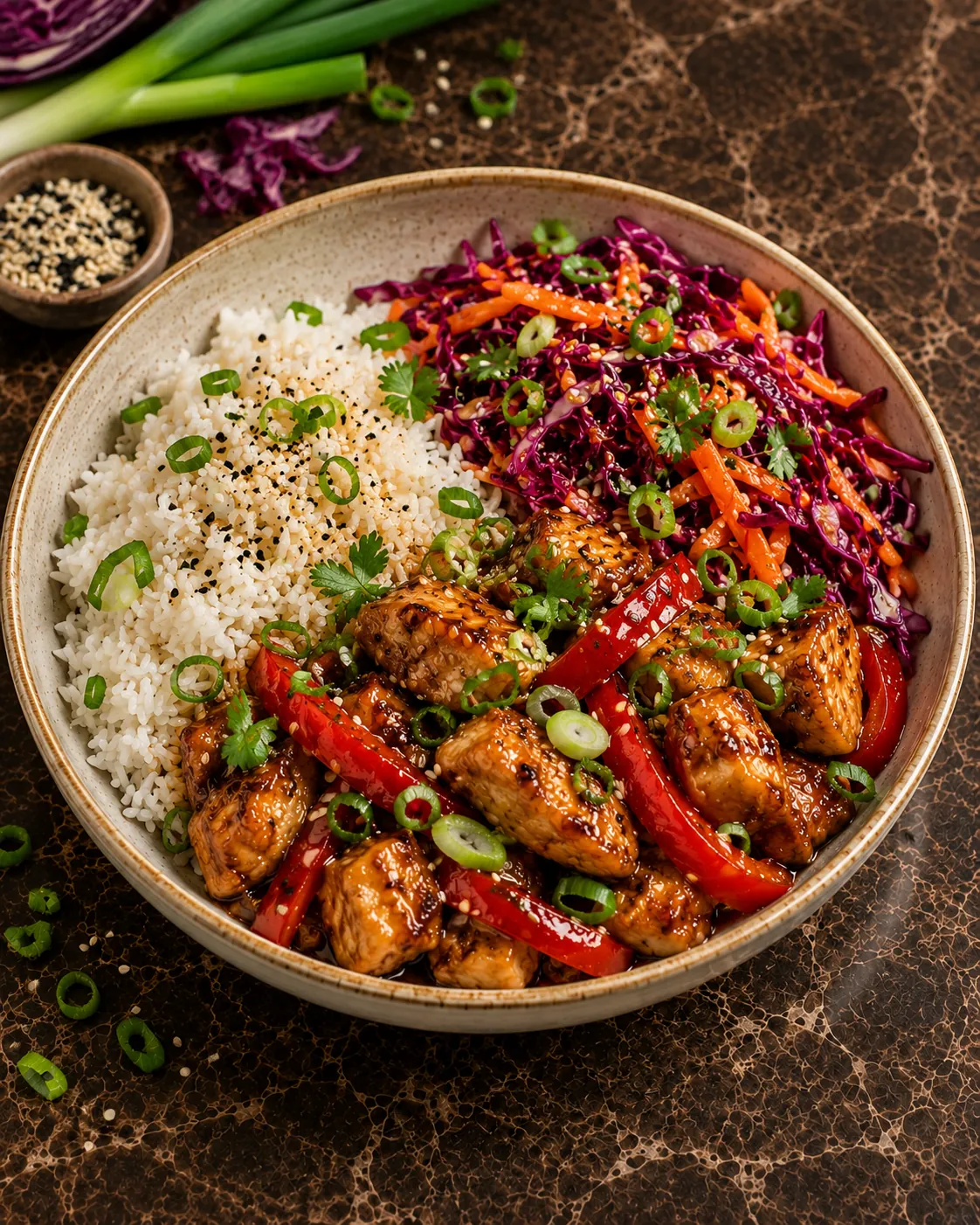 Sticky honey garlic chicken with fresh coleslaw