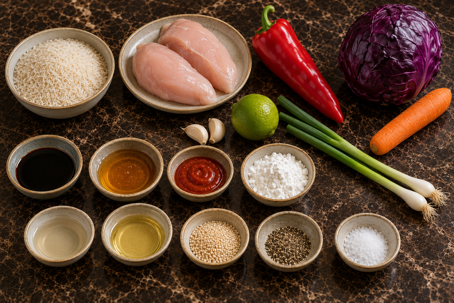 Ingrediënten voor Sticky honey garlic chicken met frisse koolsla
