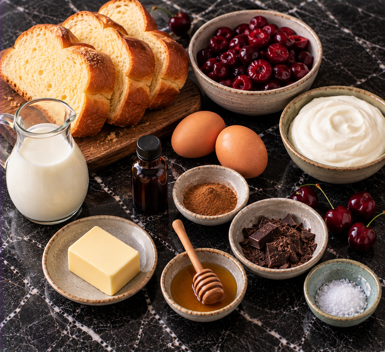 Ingrediënten voor Wentelteefjes met warme kersen & vanillekwark