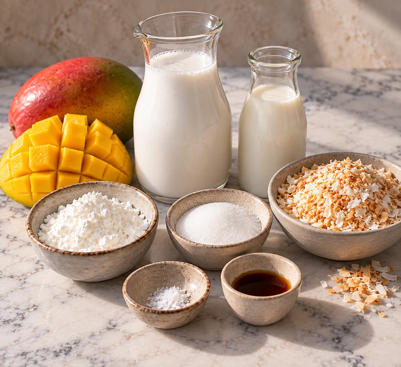 Ingredients for Coconut Pudding with Mango & Toasted Coconut