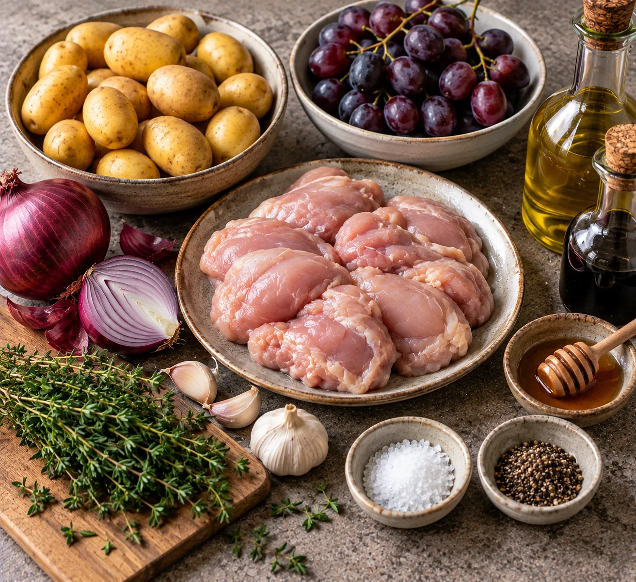 Ingredients for Oven-baked Chicken with Grapes, Thyme & Potatoes