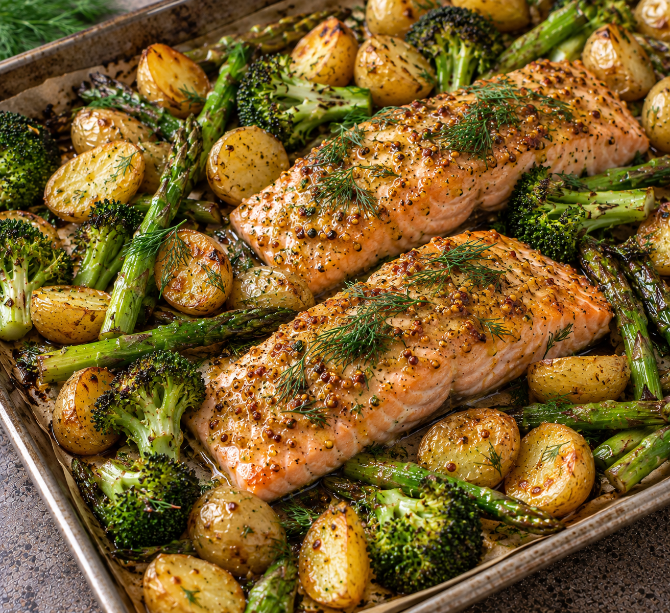 Zalm met honing-mosterd & groene groenten