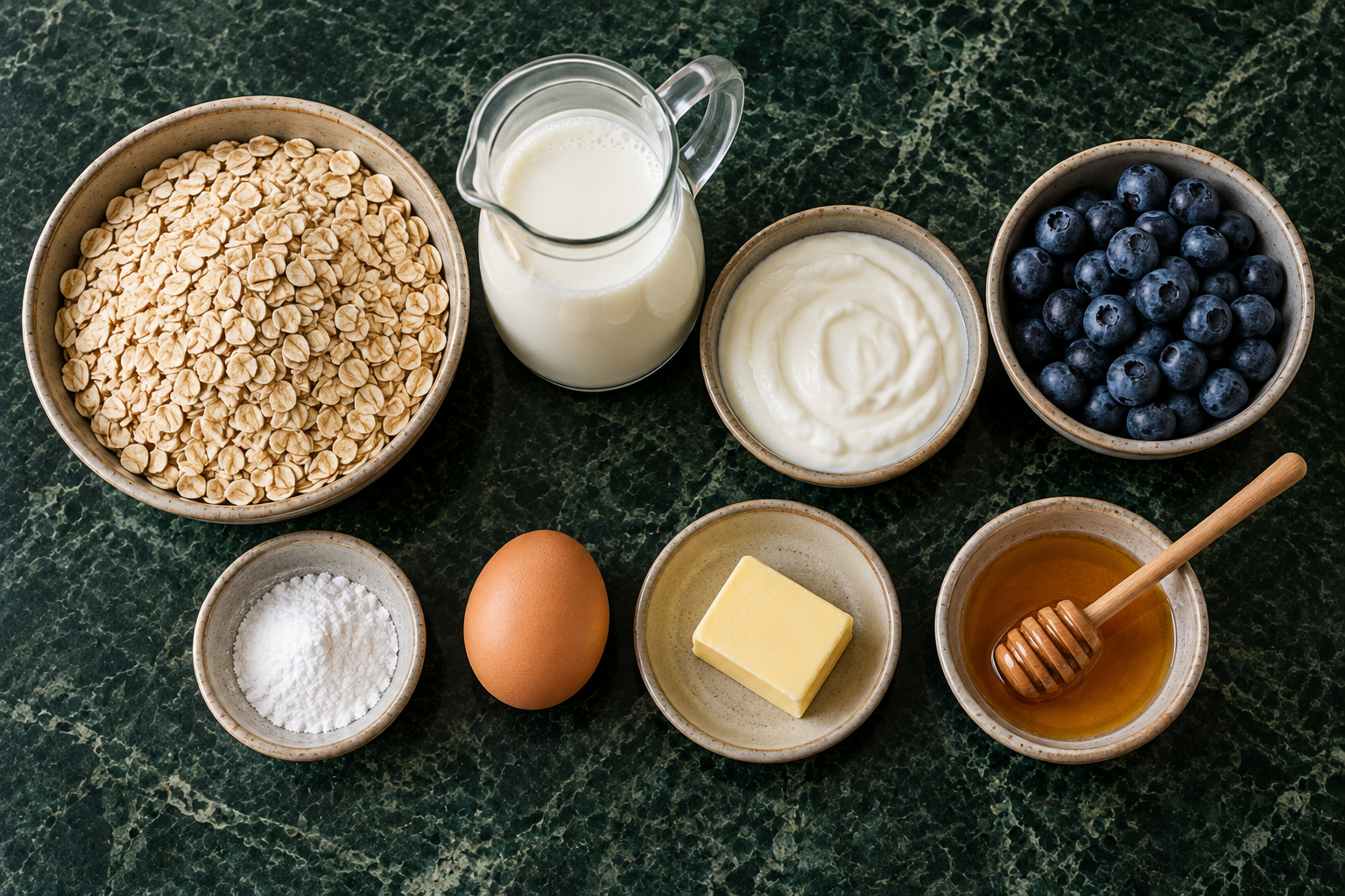Ingrediënten voor Havermoutpannenkoekjes met blauwe bessen