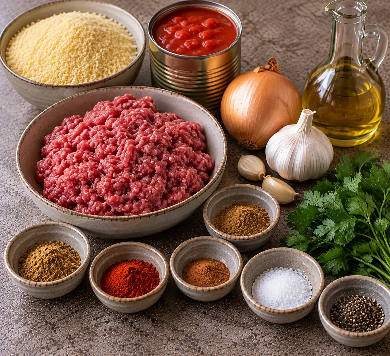 Ingredients for Moroccan Meatballs with Couscous & Spiced Tomato Sauce