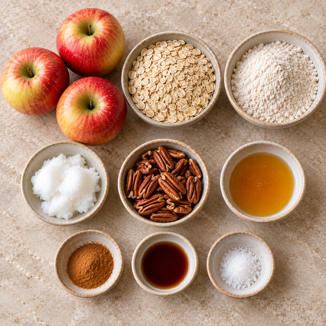 Ingrediënten voor Appelcrumble met pecan, kaneel & haver