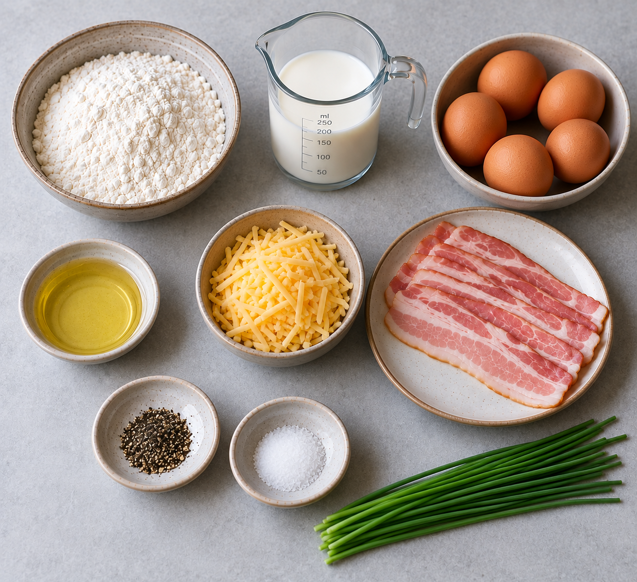 Ingrediënten voor Hartige kaaswafels met roerei, bacon en bieslook
