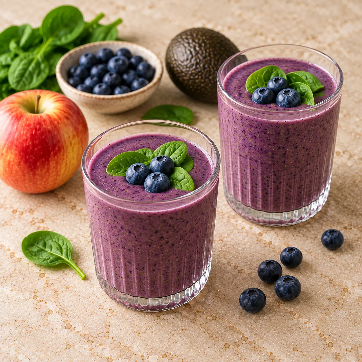 Blueberry-Apple Smoothie with Spinach & Avocado