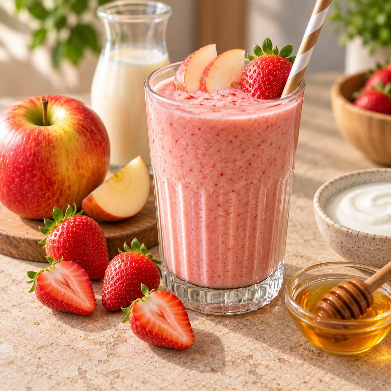Apple and Strawberry Smoothie with Honey
