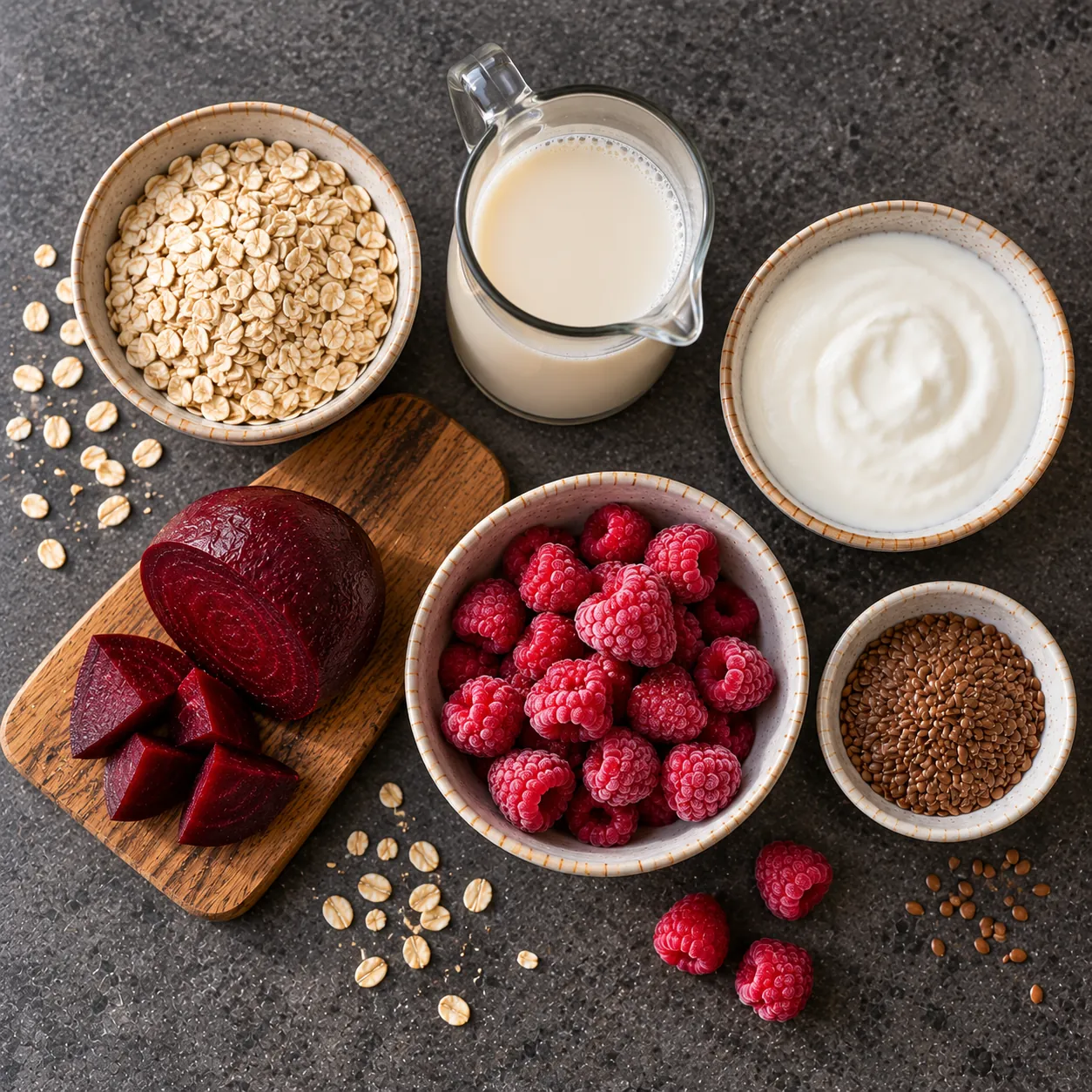 Ingredients for Raspberry Beetroot Smoothie with Oats