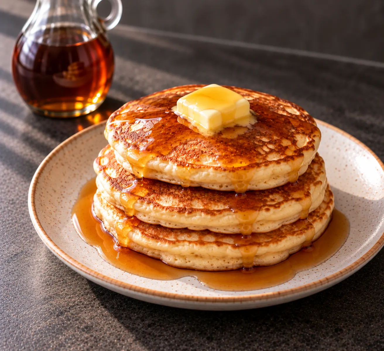 American pancakes with maple syrup