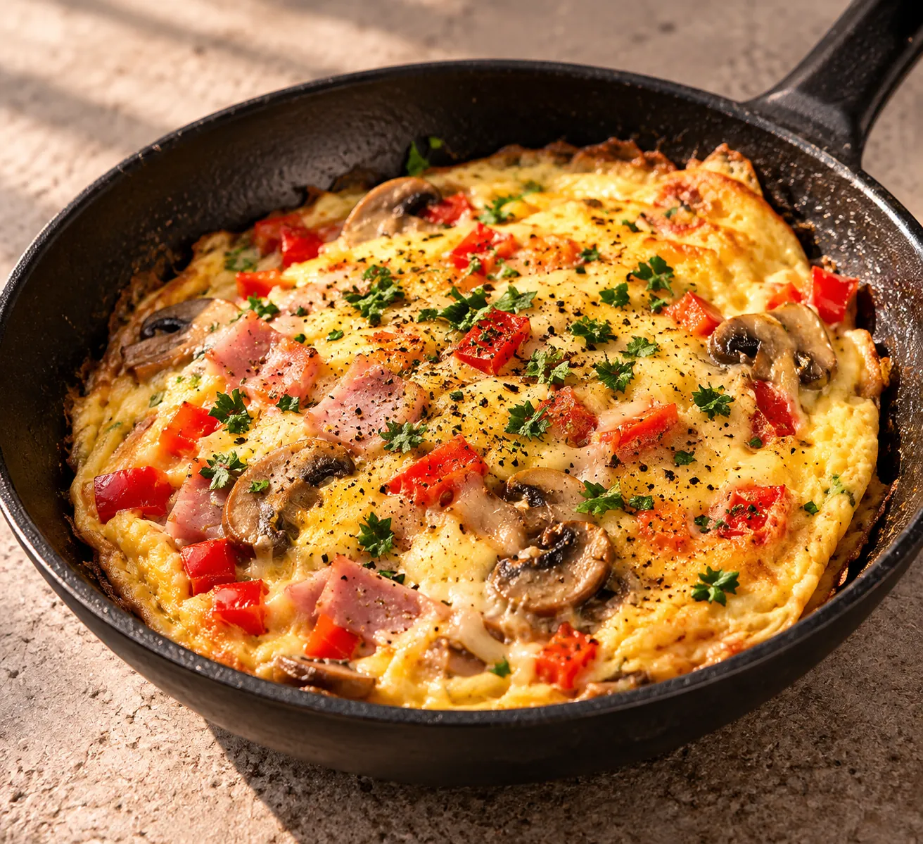 Omelette with Bell Pepper, Ham & Mushrooms