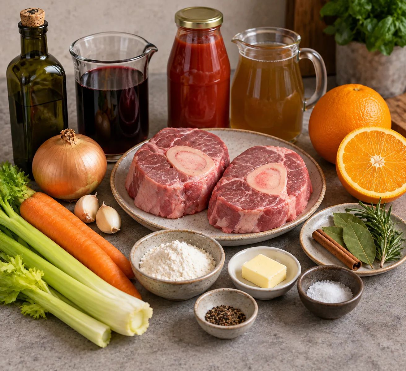 Ingredients for Ossobuco with Orange, Rosemary and Cinnamon