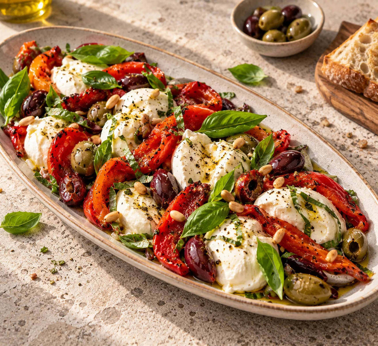 Italian Mozzarella Salad with Roasted Peppers & Olives