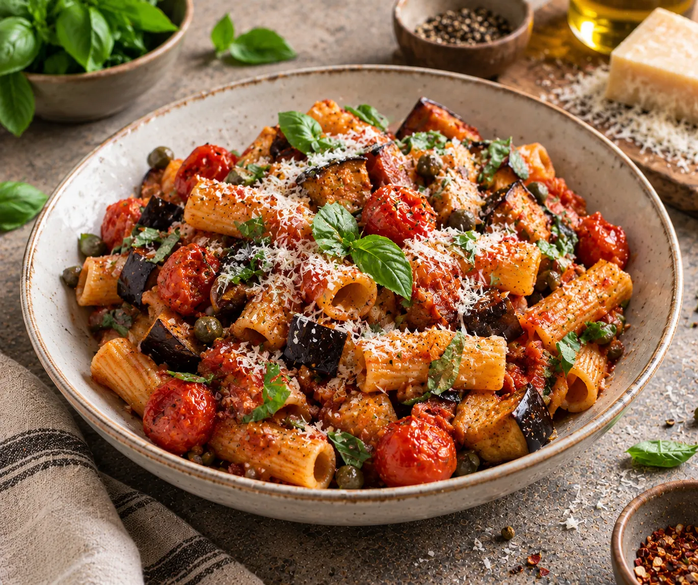 Sicilian Aubergine Pasta with Lemon & Capers