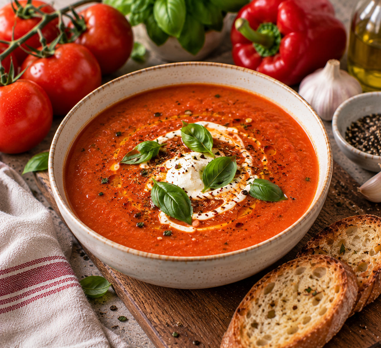 Tomatensoep met rode paprika & mascarpone