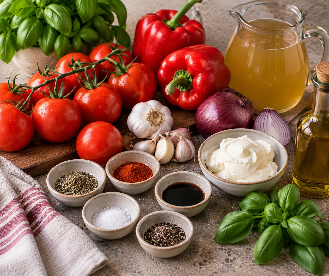 Ingredients for Tomato Soup with Red Pepper & Mascarpone