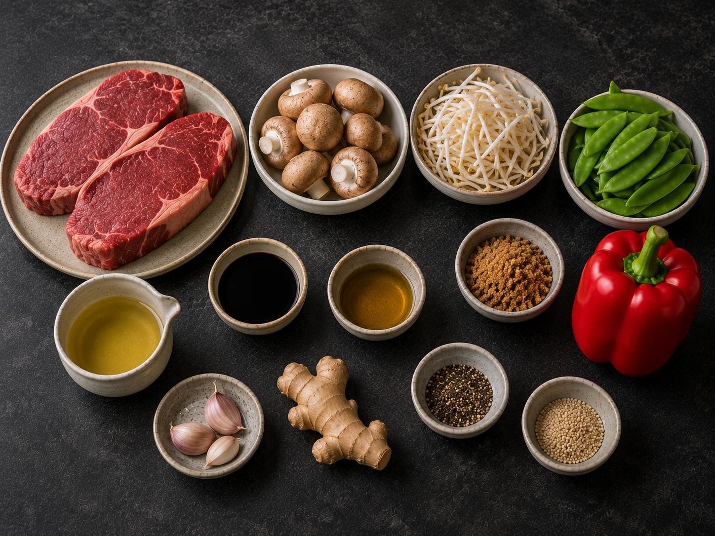 Ingrediënten voor Teriyaki entrecote met knapperige groenten