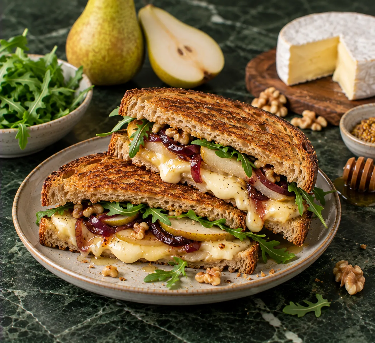 Toasted Sandwich with Camembert, Pear & Caramelised Red Onion