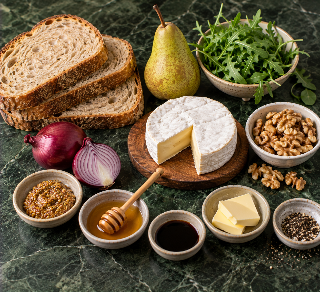 Ingrediënten voor Tosti met camembert, peer & gekaramelliseerde rode ui
