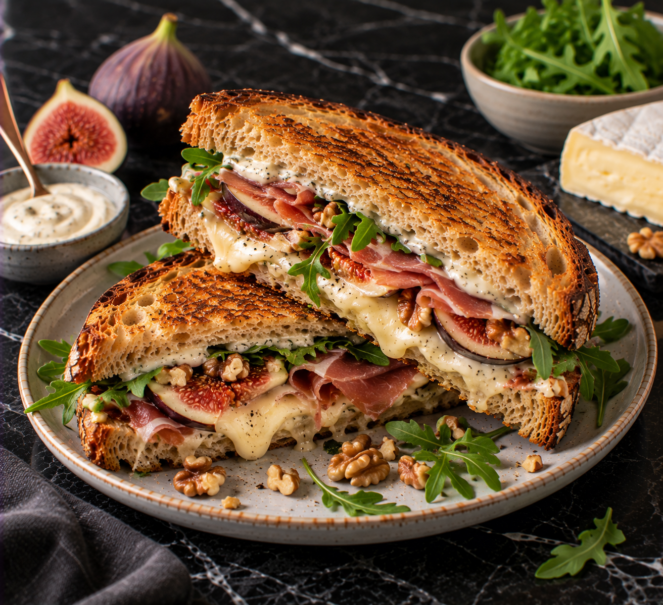 Tosti met parmaham, brie, vijgen & truffelcrème
