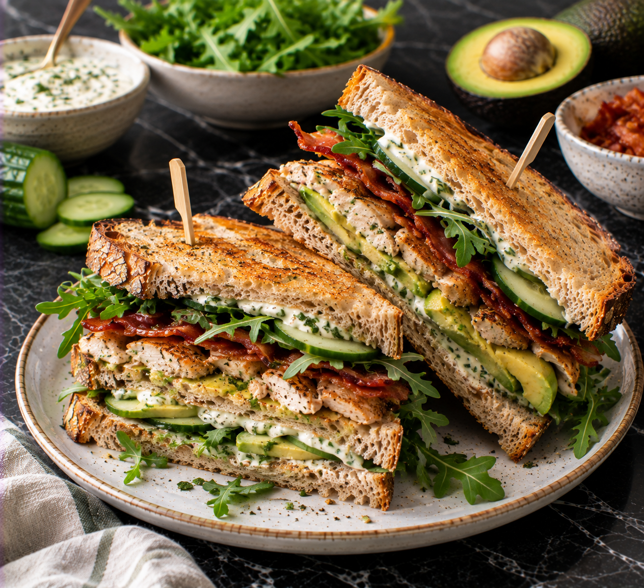 Clubsandwich met kip, avocado & krokante bacon