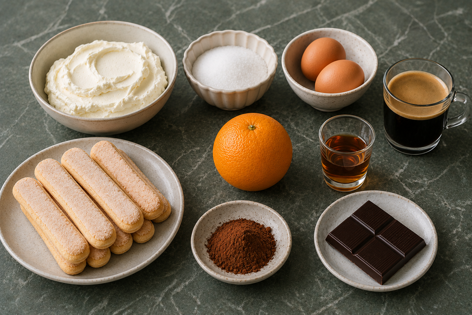 Ingrediënten voor Tiramisu met pure chocolade en sinaasappel