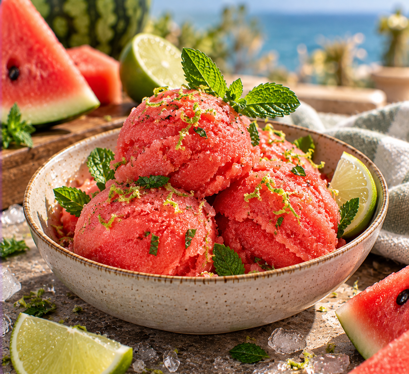 Watermeloensorbet met limoen & munt