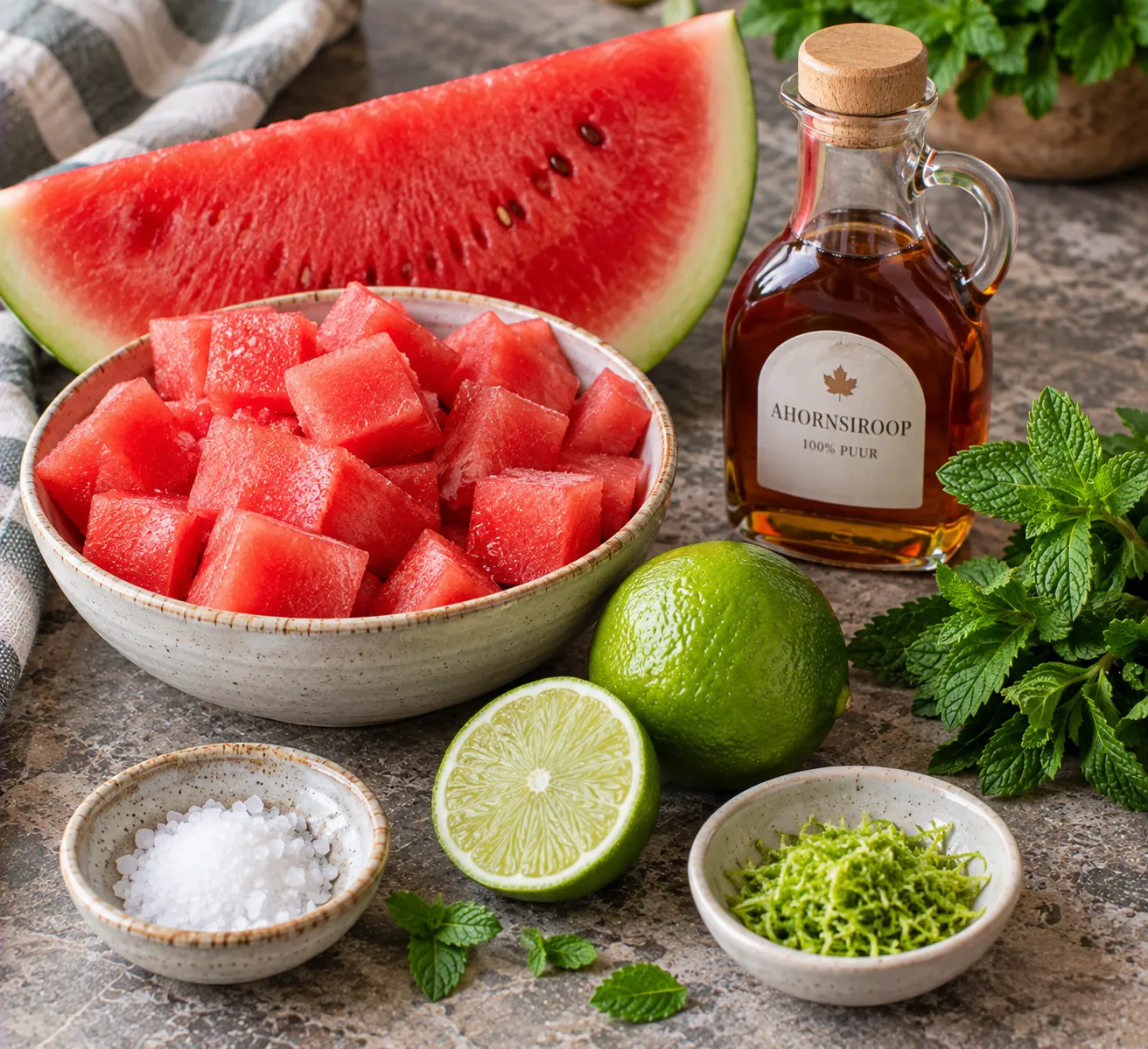Ingredients for Watermelon Sorbet with Lime & Mint