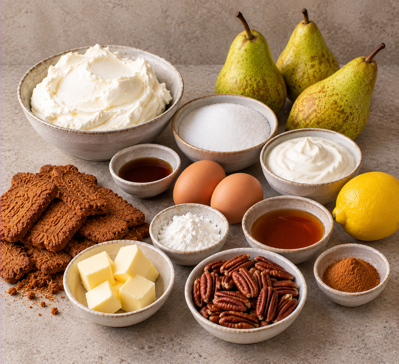 Ingrediënten voor Vanillecheesecake met kaneelpeer & pecannoten