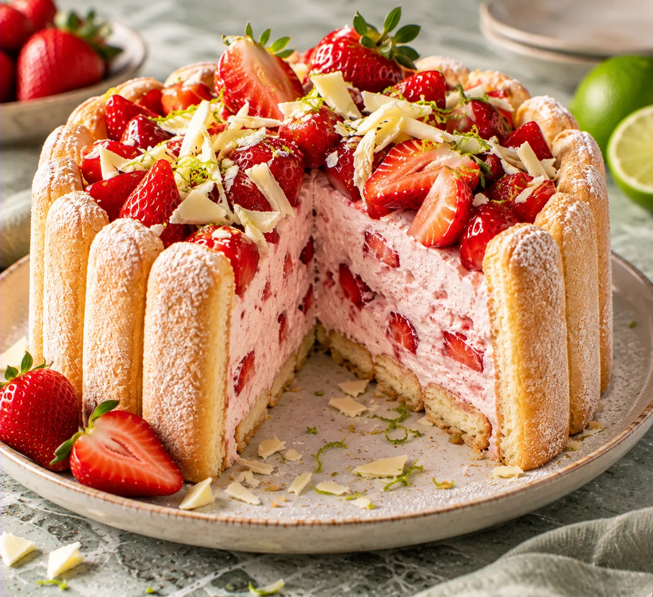 Strawberry Cake with White Chocolate & Lime
