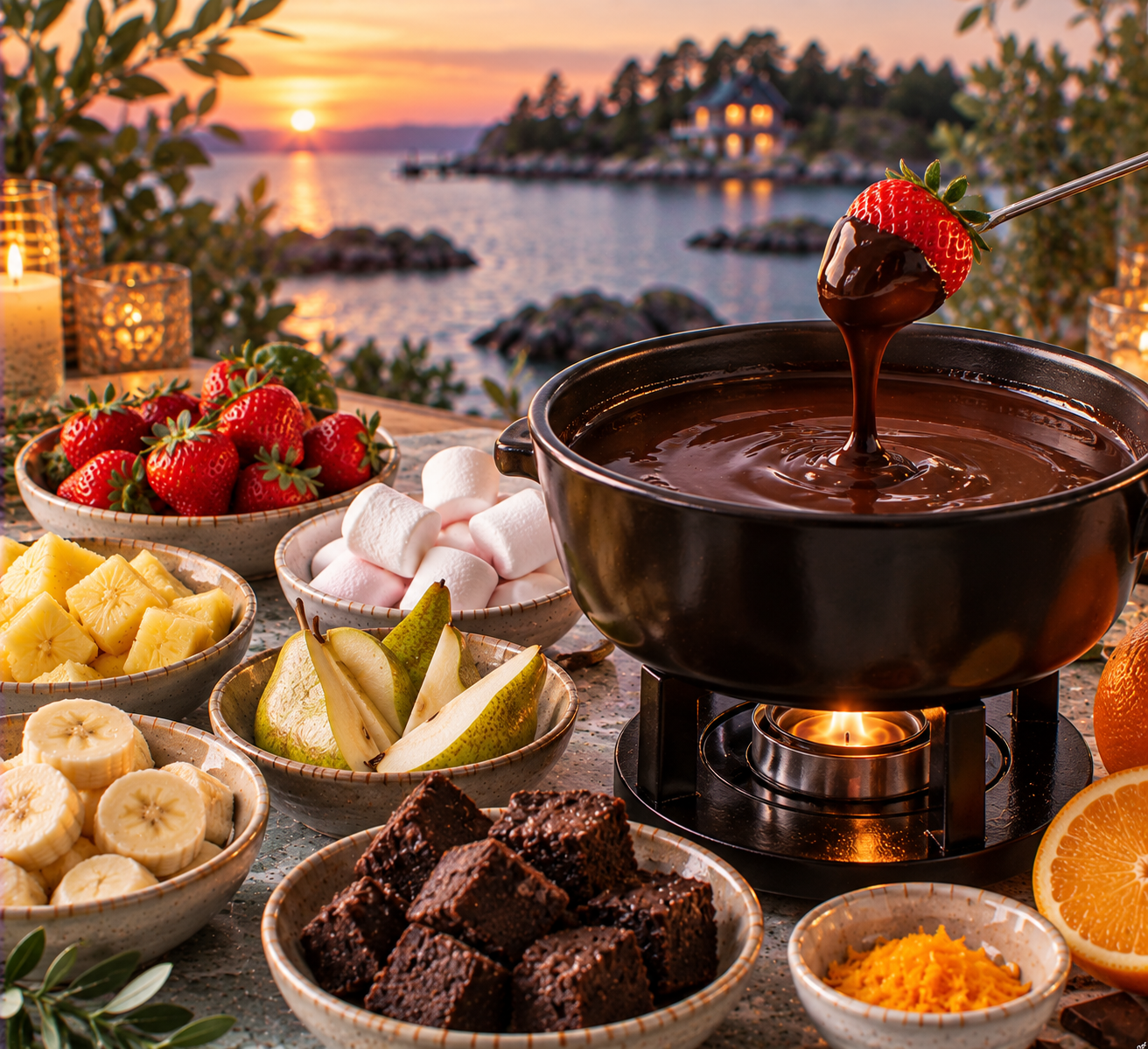 Donkere chocoladefondue met sinaasappel & zeezout