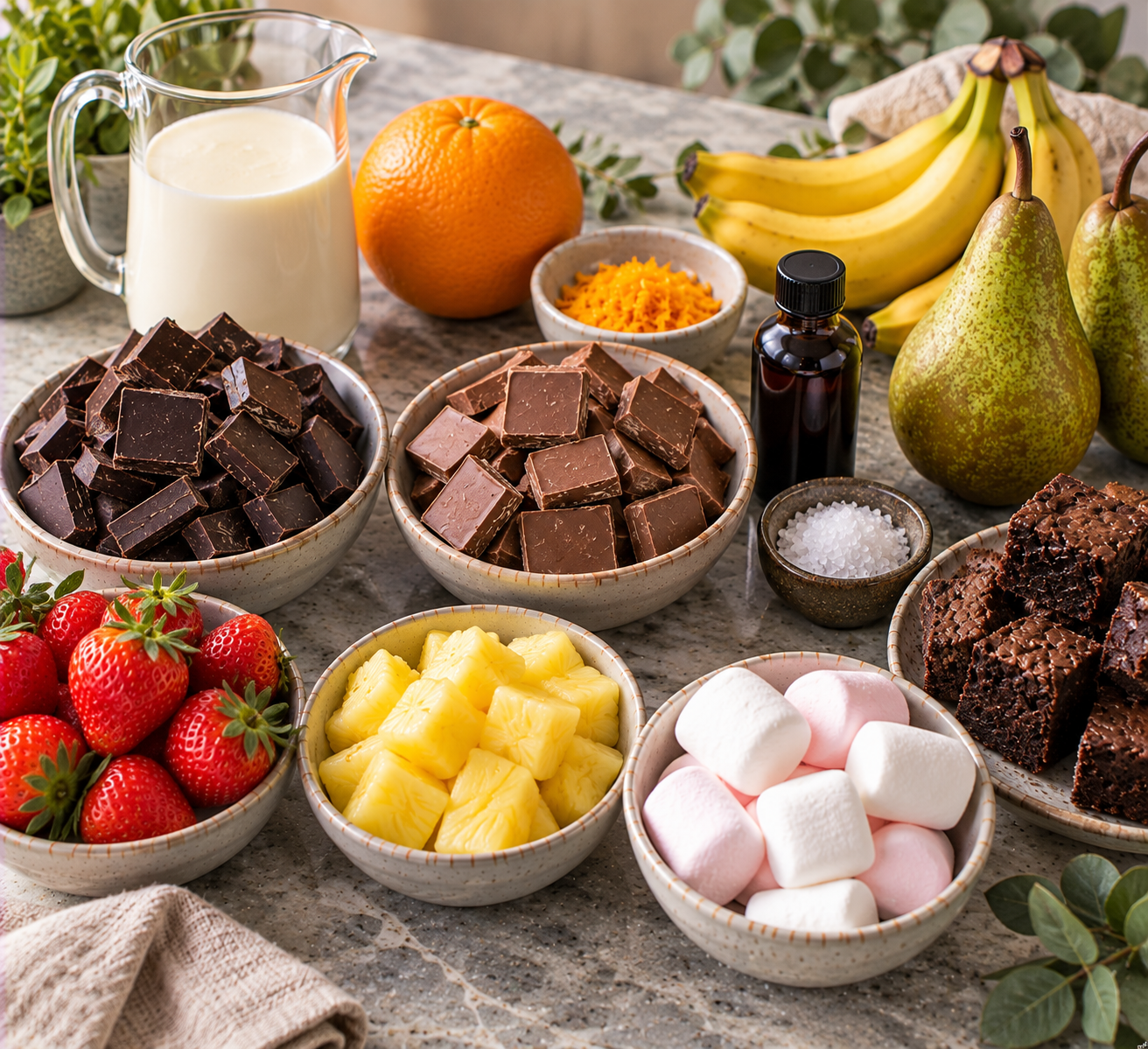 Ingrediënten voor Donkere chocoladefondue met sinaasappel & zeezout