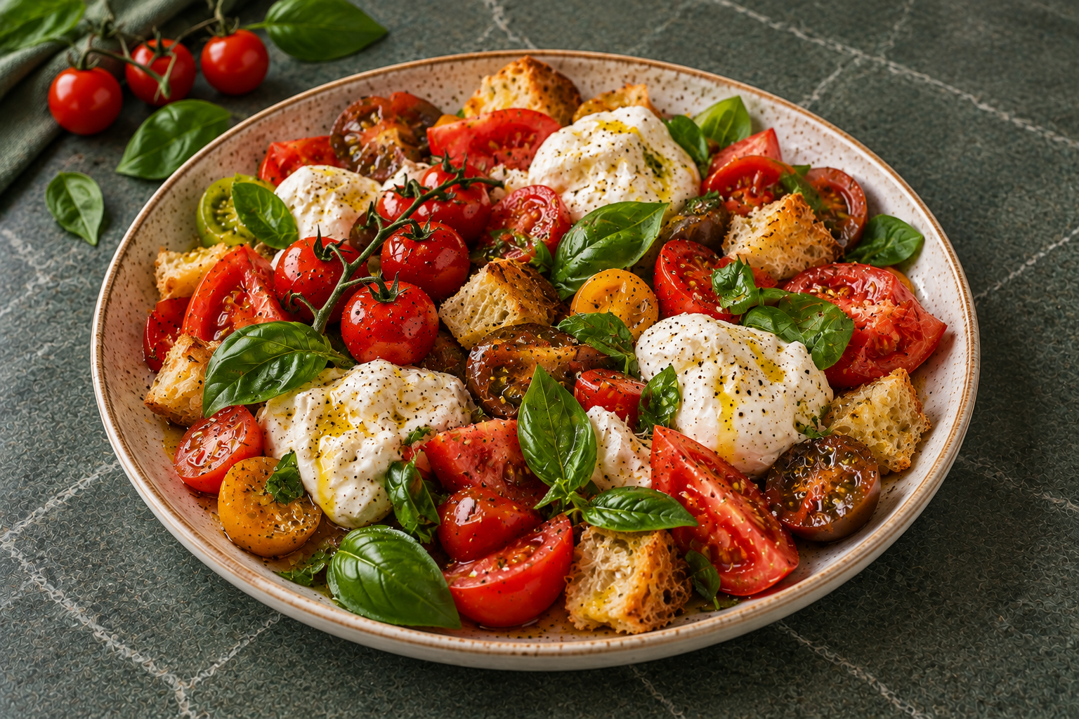 Caprese met burrata en krokante ciabatta