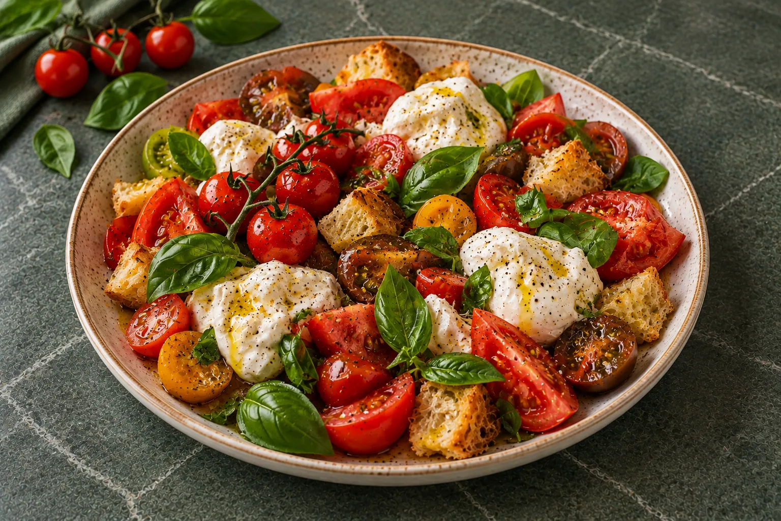 Caprese with Burrata and Crispy Ciabatta