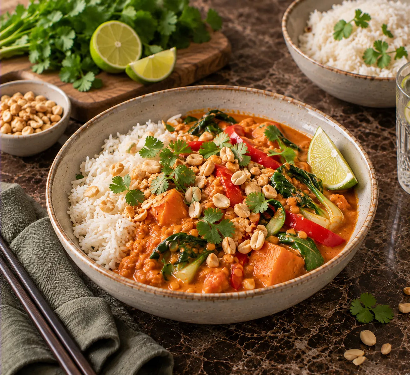 Thai Red Curry with Lentils, Sweet Potato & Pak Choi