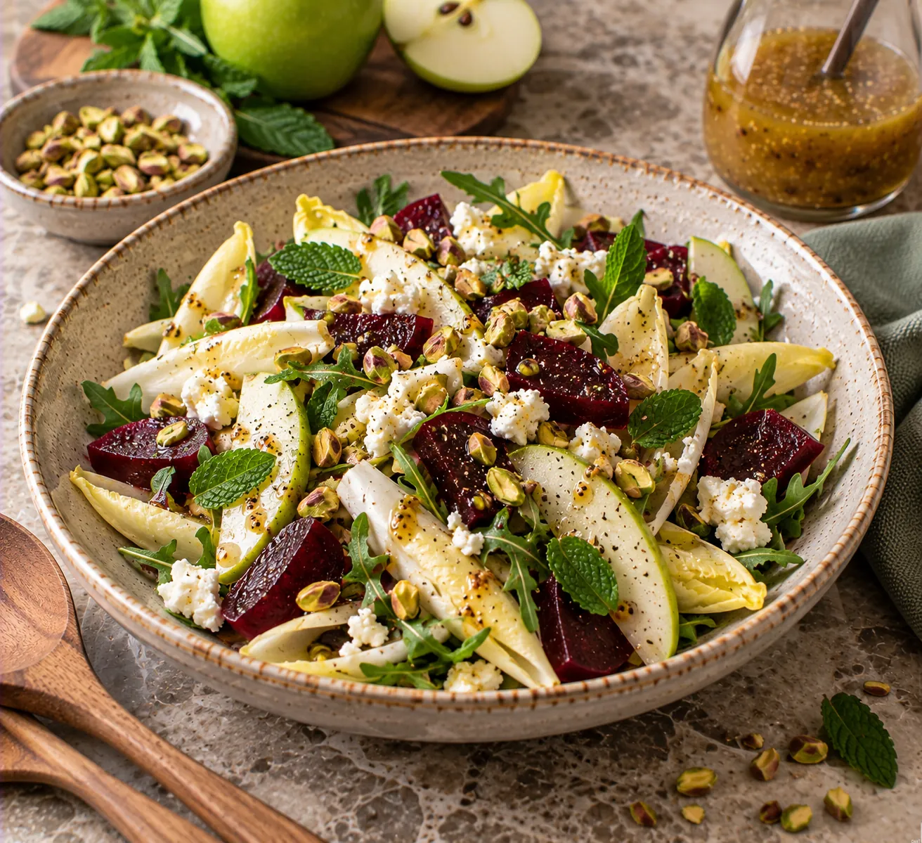 Fresh Chicory Salad with Beetroot, Apple & Pistachio