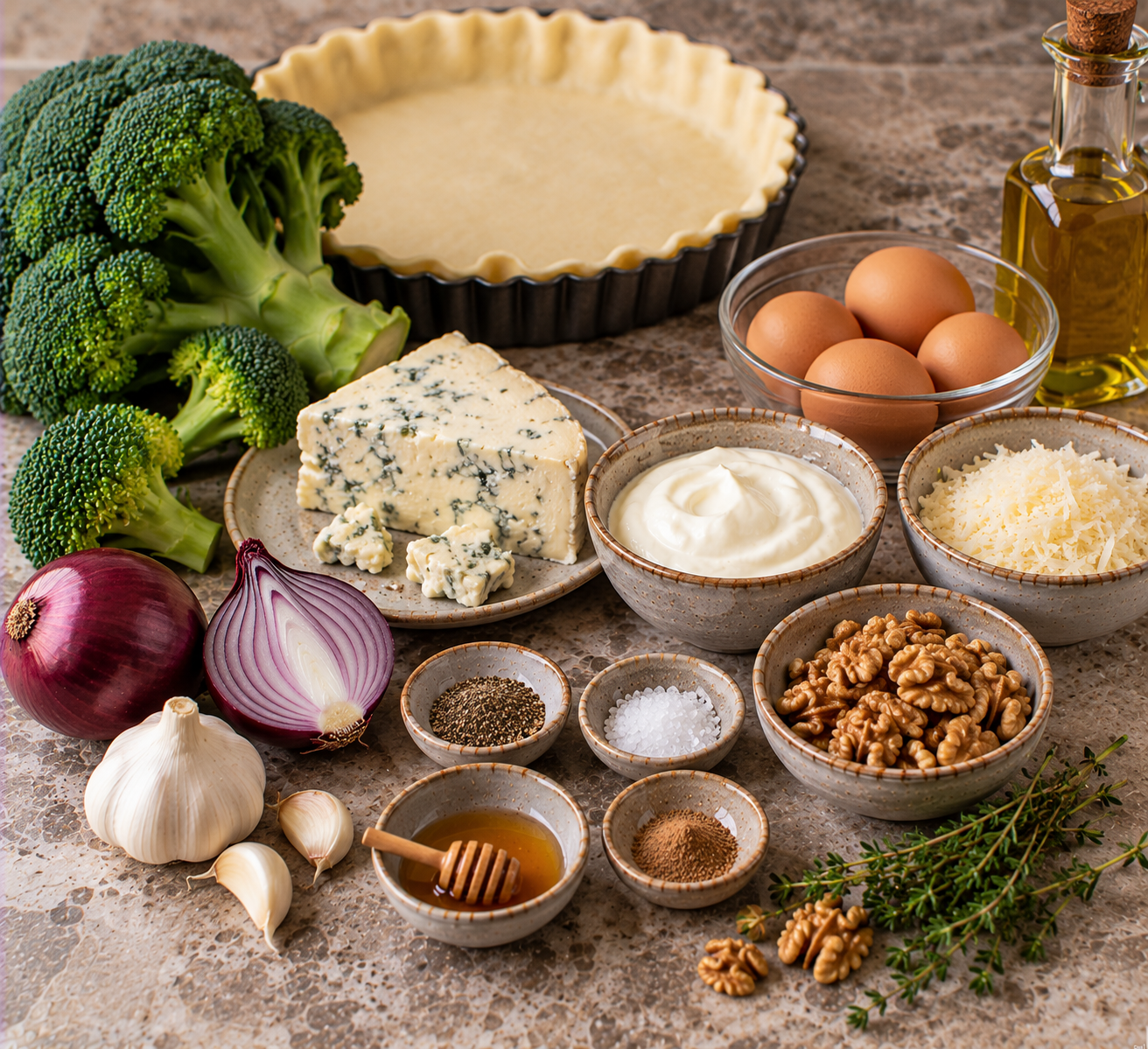 Ingrediënten voor Hartige broccolitaart met gorgonzola & geroosterde walnoten