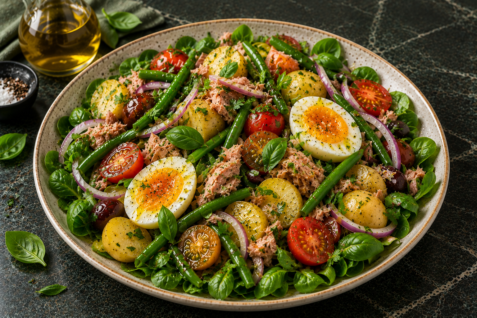 Salade Niçoise met tonijn, krieltjes en citroen-mosterddressing