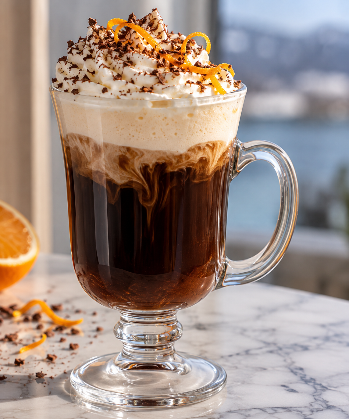 Irish Coffee met vanilleroom & sinaasappel