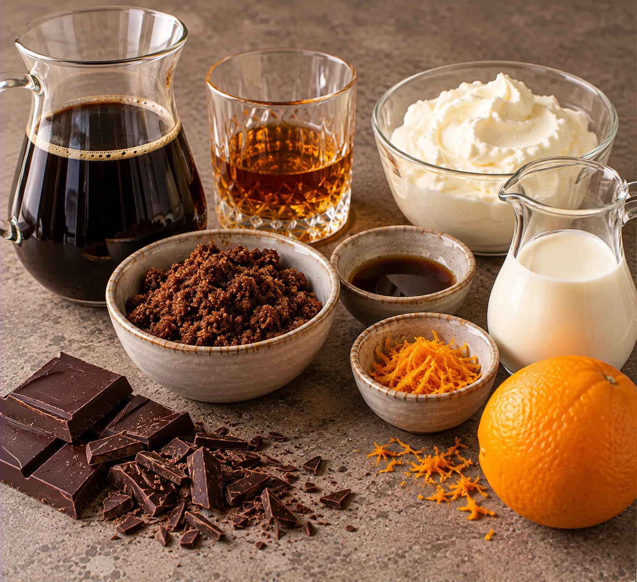 Ingredients for Irish Coffee with Vanilla Cream & Orange