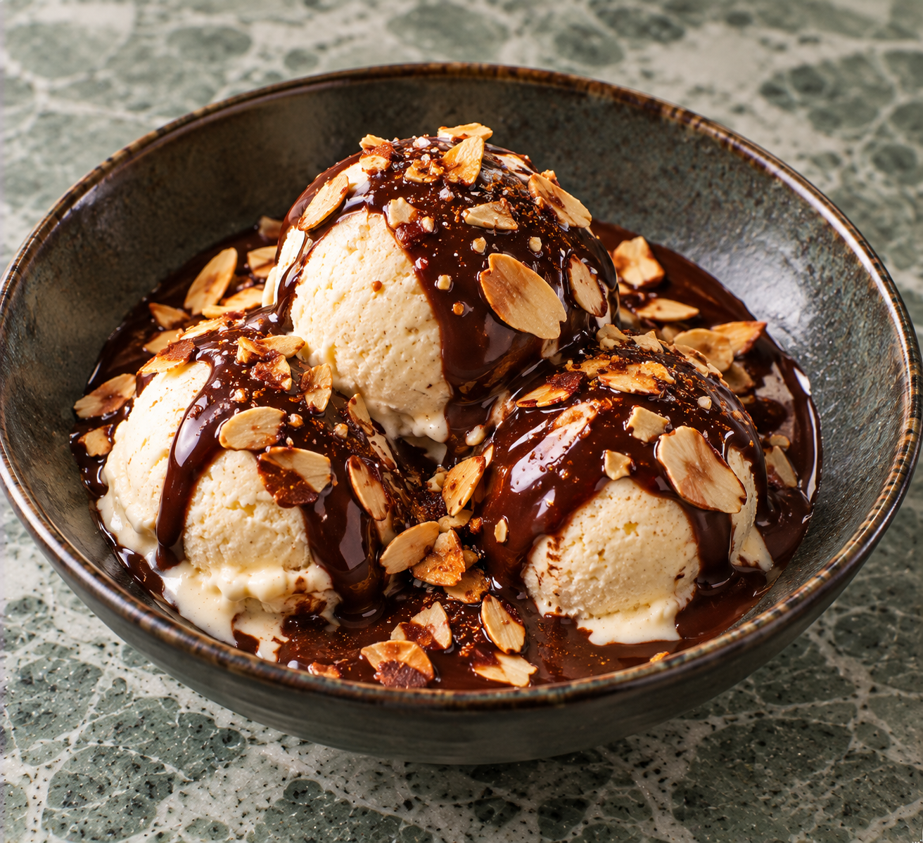 Dame Blanche met kruidige chocolade & amandelkrokant